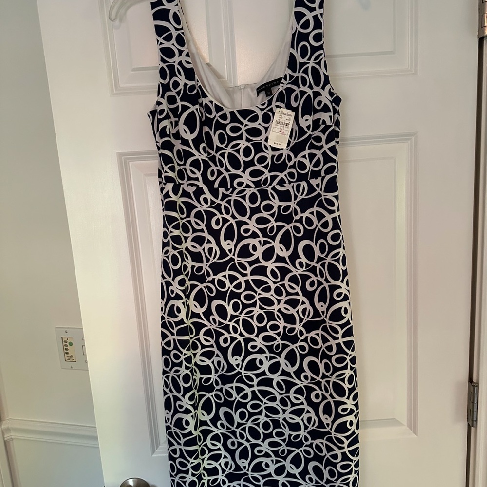 David Meister Black and White Loop Pattern Midi Dress